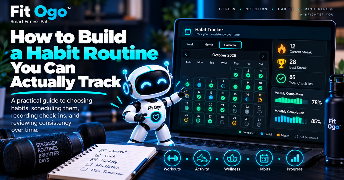 How to build a habit routine you can actually track with Fit Ogo™, showing a practical habit calendar and consistency review workflow.